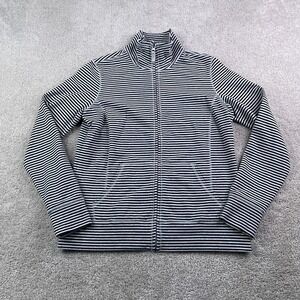 LL Bean Sweatshirt Womens Small Blue Grey Stripes Full Zip Stretch Cotton Jacket